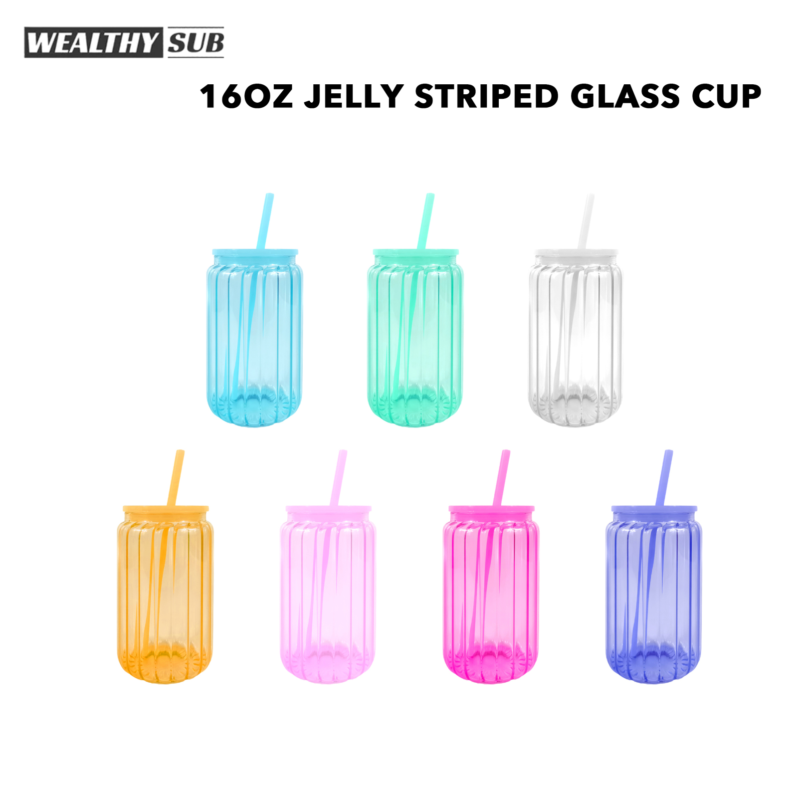 Wealthysub China warehouse sublimation 16oz Jelly Striped Glass Cup